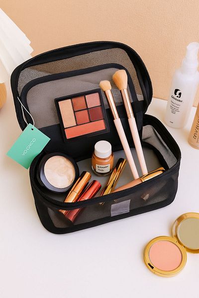 YOYOSO Cross Form Black Mesh Makeup Bag