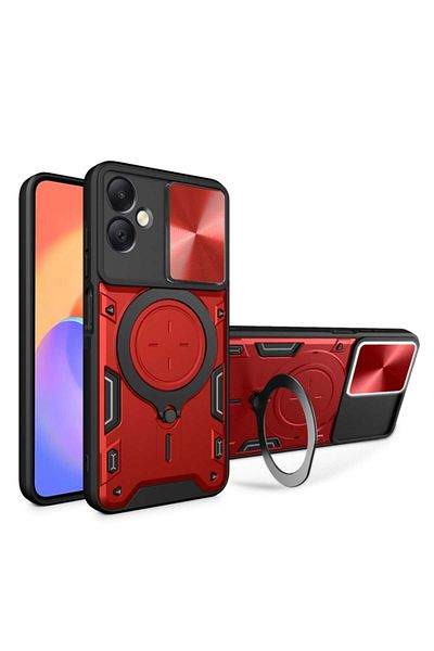 SKYDDAR INNOVATION Case for Samsung Galaxy A06, CamGuard Pro, Magnetic Ring, Camera Protection, Red, sticker set