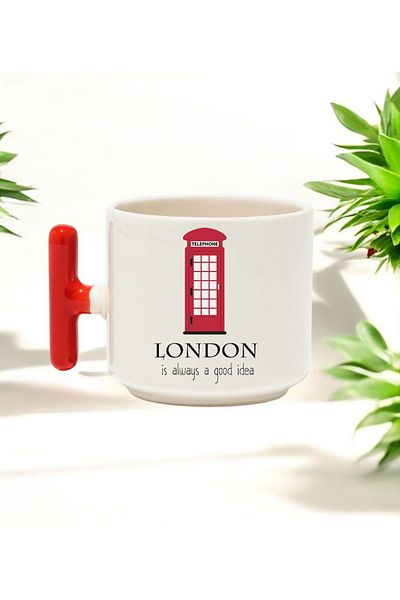 BB TRADE London Designed Red t Handle Ceramic Printed Mug Cup 250 ml