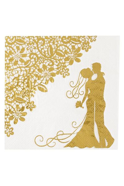 OEM Wedding Napkins, Pair Model, 2 Layers, White/Gold, Set of 20, 33x33cm