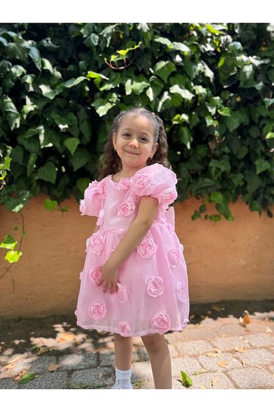 Minizade Baby Girl Kid's Short Sleeve Back Detail Bow Special Occasion Birthday Party Holiday Dress