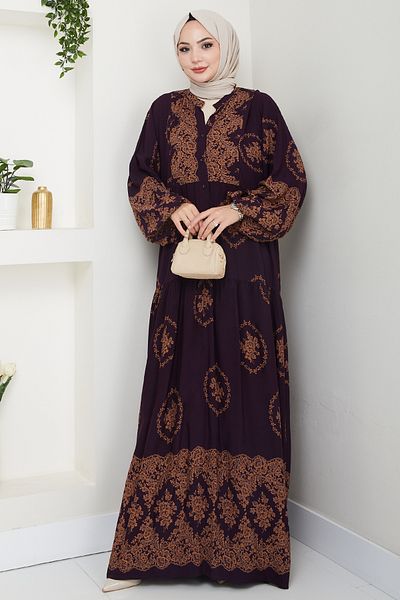 InStyle Gold Ethnic Pattern Purple Viscose Dress