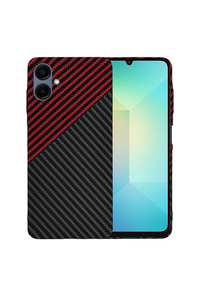 SKYDDAR INNOVATION Case for Samsung Galaxy A06, carbon texture, Carbonite FiberShell, Dark red, set with sticker