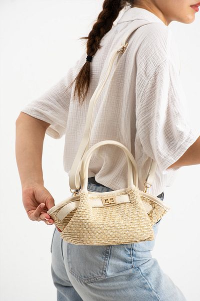 Night Geantă de mână și de umăr pentru femei Lucy Model Straw Cream