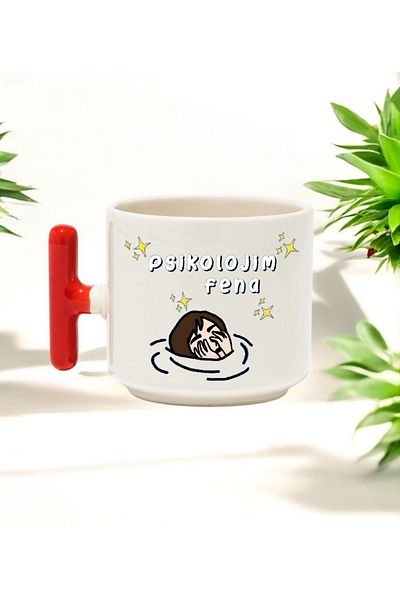 BB TRADE My Psychology Is Bad Designed Red T-Handle Ceramic Printed Mug 250 ml