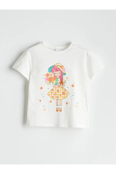 LC Waikiki Комплект от 2 тениски и чорапогащи за момичета от екрю, пениран памук LCW Kids
