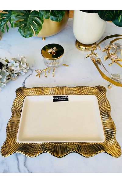 CASA DE BELLA Gold Large Size Rectangular Presentation Service 36cm