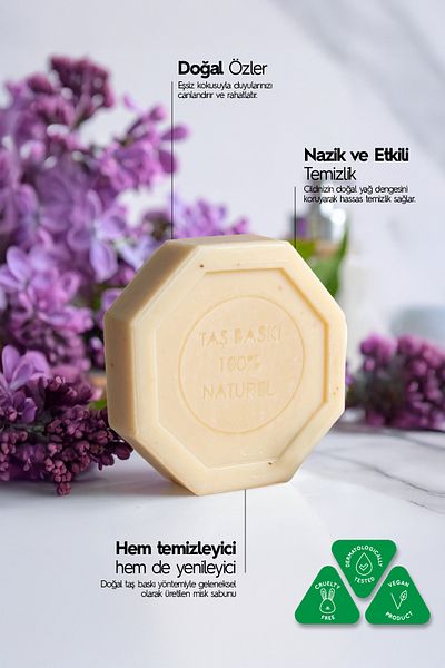 Naturix Musk Essence Stone Soap 3 Pack Eco Pack Moisturizing and Repairing Dry Skin Care - 3X125 Gr