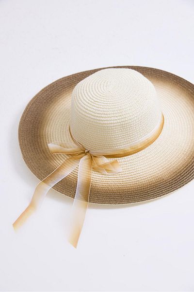 Raneel Kazançlı Alışveriş Large Brim Colorful Straw Women's Hat Beige