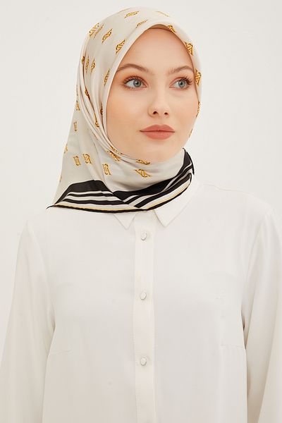 Armine Nostalgia Sura μεταξωτό μαντίλι 8959DS-02 Μοτίβο με λογότυπο ΚΡΕΜΑ-ΧΡΥΣΟ