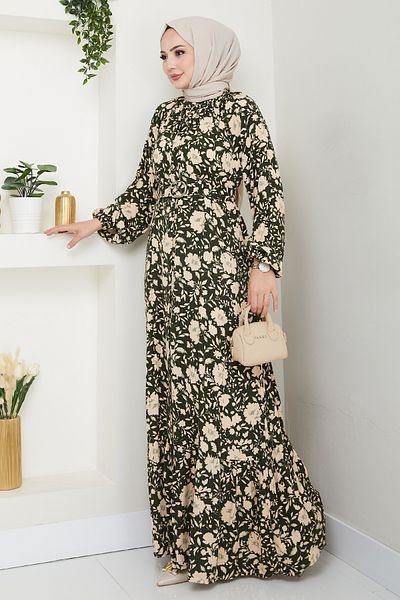 InStyle Φόρεμα με μοτίβο λουλουδιών χακί βισκόζης