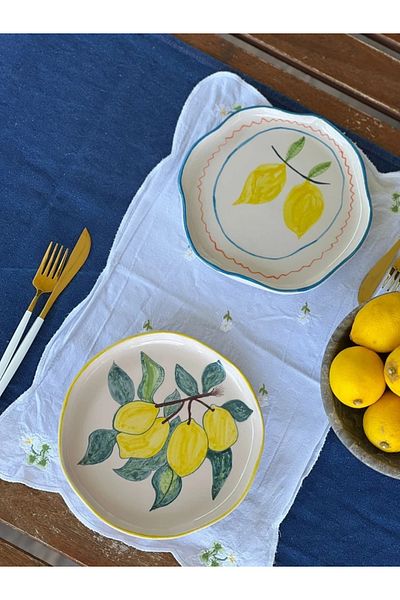 MeGgDecor 2 Handmade Lemon3 Themed Presentation Plates