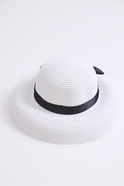 Raneel Kazançlı Alışveriş Bow Detailed Women's Straw Beach Pool Hat White