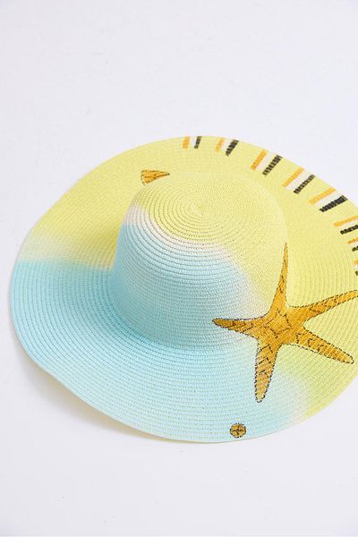 Raneel Kazançlı Alışveriş Large Brim Colorful Straw Women's Hat Yellow