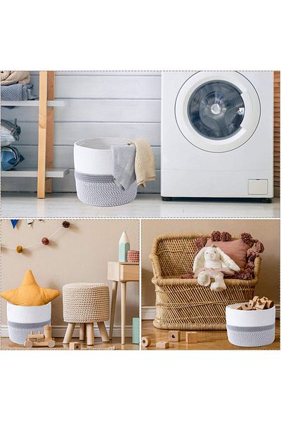 Colmanda planter basket, cotton, white/grey, 28 x 28 cm