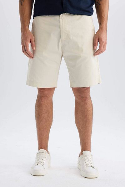 DeFacto C7684 Ecru 100% Cotton Regular Fit Gabardine Bermuda Shorts