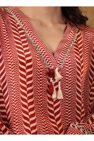 HashtagBe Maroon Chevron Print Tunic and Pants Set