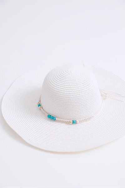 Raneel Kazançlı Alışveriş Large Brim Straw Beach Pool Hat White