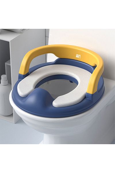 Linomag Capac de toaletă pentru copii cu mânere, portabil, antiderapant, vârsta 2 ani, compatibil cu majoritatea bolurilor, albastru închis/galben