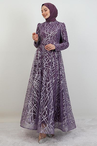 giz astore Cansu Glitter Evening Dress Dark Lilac