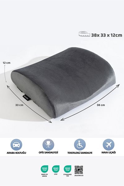VİSCOTEX Visco Orthopedic Lumbar Support Pillow, Office, Car, Chair, Seat, Back Pillow Cushion, 38X33X12 cm