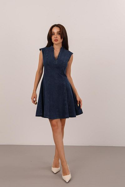 FACETTE Rochie de damă albastră din denim fără mâneci