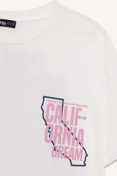 DeFacto F4789 White Coool Oversize Wide Fit Crew Neck Printed Short Sleeve T-Shirt