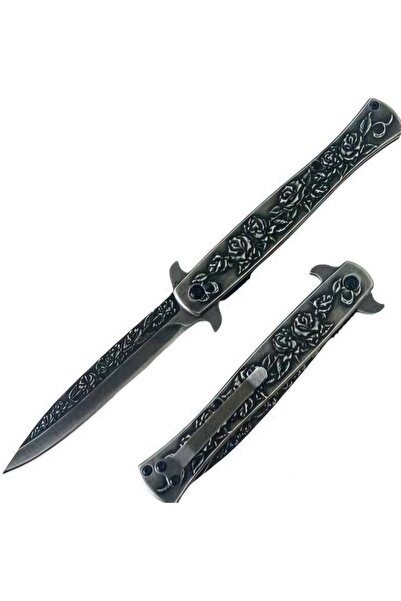 Katmer Paslanmaz Çelik Kaliteli İnce Model Avcı Kamp Çakı - Gül desenli - 21 Cm