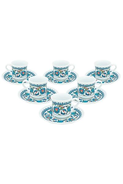 AiroBazar Coffee Cup Topkapı Model Tile Embroidered 6 Person Porcelain Cup Coffee Cup Porcelain Set6 Pieces