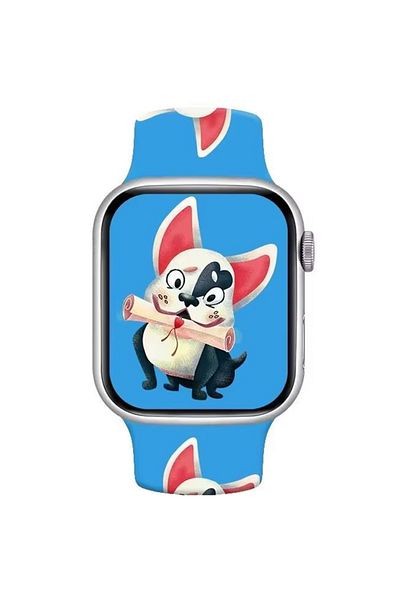 REDz Accessories Curea Love Letter pentru Apple Watch, Imprimeu cu desene animate, Sport, Silicon, Albastră - 44/45/46/49 mm