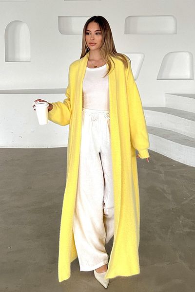 Olcay Long Loose Knitwear Cardigan Yellow 8245