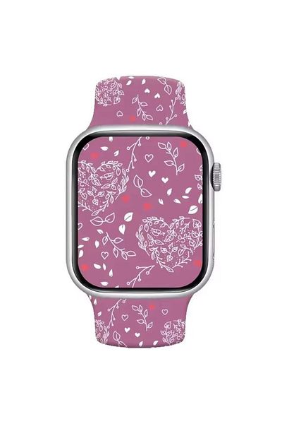 REDz Accessories Love Leaf Strap for Apple Watch, Cartoon Print, Sport, Silicone, Purple - 44/45/46/49 mm