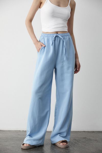 Laluvia Pantaloni albaștri din bumbac și in cu talie elastică - 3490