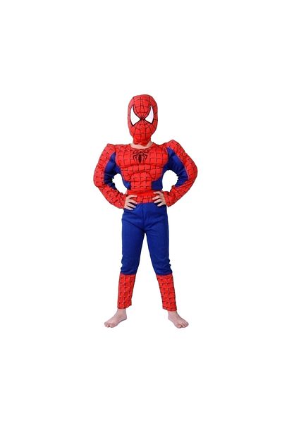 Depox Classic Spiderman costume set with muscles, red and glove with suction cups, 7-9 years, 120-130 cm