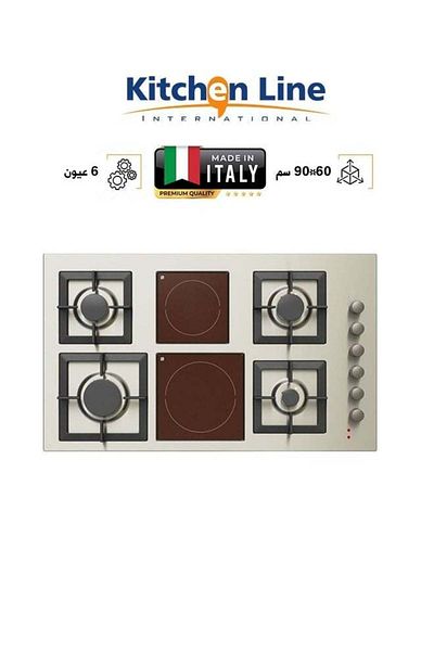 Kitchen Line 6 Burner Hob - 4 Gas - 2 Ceramic - 90 cm - Italian - Steel - J5022