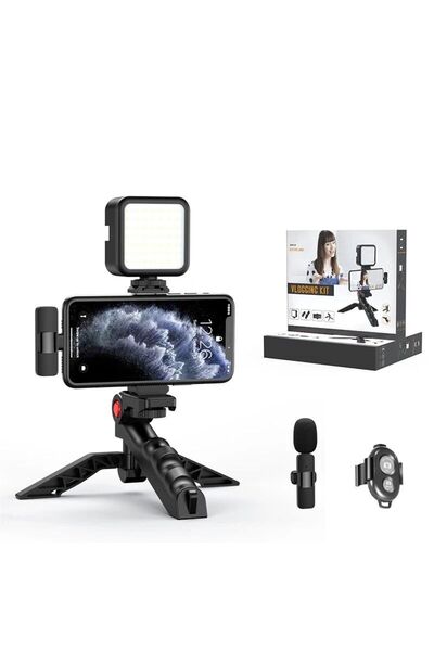 CHOOSEAX Kit Vlogging Profesional cu telecomanda, Microfon Lavaliera Wireless, pentru Android Type C