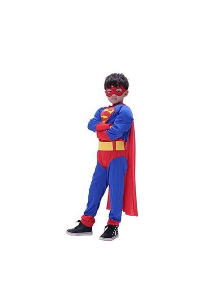 Depox Costum de carnaval Superman cu mușchi pentru copii, Justice, roșu-albastru, 7-9 ani, 125-135 cm