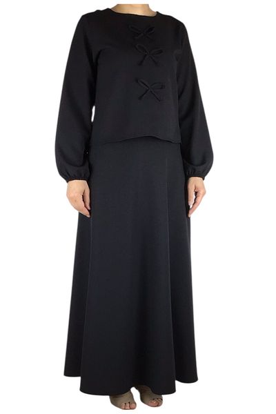 ECE GİYİM Women's Sports Front Ribbon Model Kolağzi Elastic Skirt Side Zippered Skirt Mevlana Model Double Set