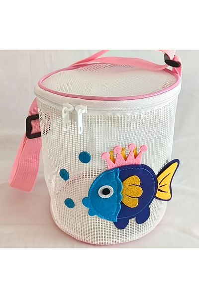 GlassySKY Children's Beach Toy Bag with Mesh Zippered Bucket Model Figure, Beach Toy, Holiday Sea Beach Bag