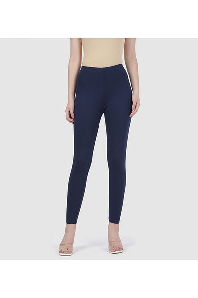 Go Colors Women's Solid Navy Mid Rise Premium Leggings
