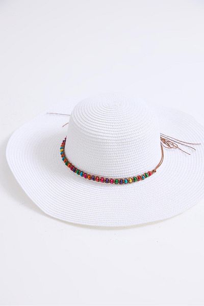 Raneel Kazançlı Alışveriş Women's Straw Beach Hat with Accessories White