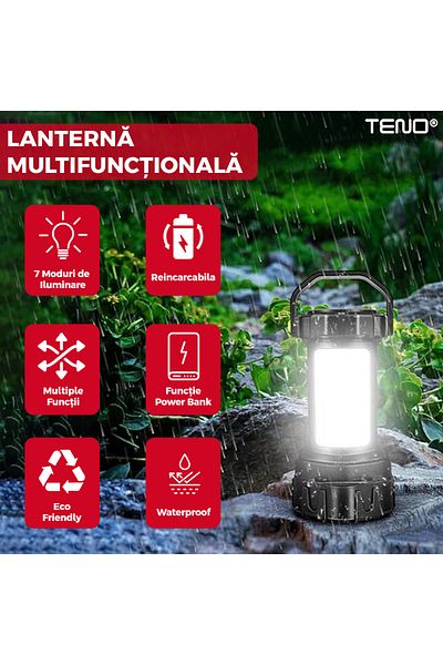 Teno Multifunctional Camping Flashlight Teno®, LED technology, 800LM, rechargeable, red/black