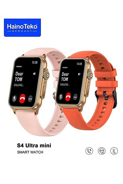 haino teko germany S4 Ultra Mini Smart Watch with AMOLED Screen, Two Silicone Straps, and Wireless Charger