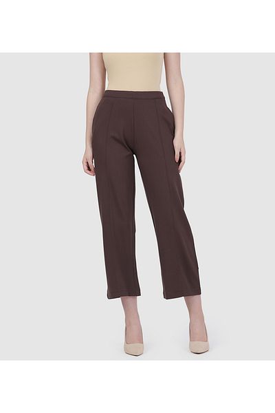 Go Colors Women's Rayon Dark Brown Ponte Wide Pants