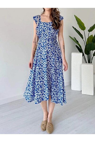 MİRVE BUTİK Back Giped Shoulder Ruffle Dress