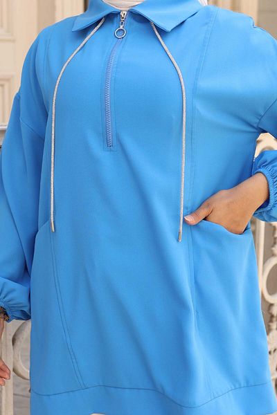 benguen Κορδόνι Λεπτομερές Μισό Φερμουάρ Hijab Μπλε 3190
