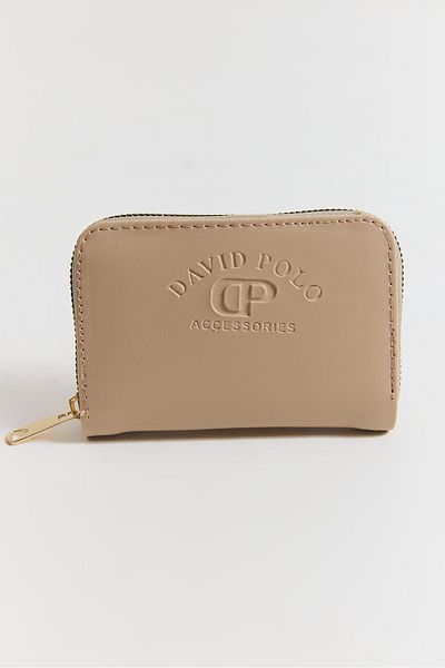 Raneel Kazançlı Alışveriş Text Embossed Zippered Mini Wallet Mink