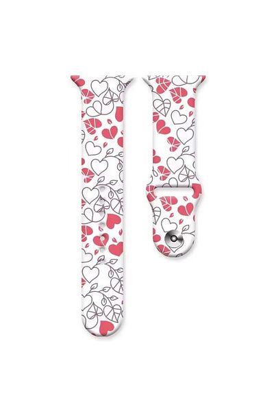 REDz Accessories Love Hearts Strap for Apple Watch, Cartoon Print, Sport, Silicone, White - 38/40/41 mm
