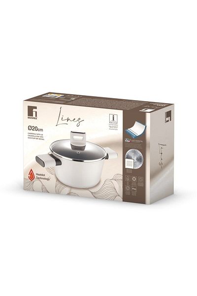 Bergner Casserole with lid with non-stick coating LINES 20 cm gray-white