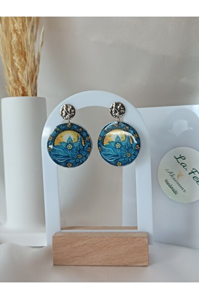 La fee aksesuar Çelik küpe aparat Yıldızlı Gece Vincent Van Gogh El Yapımı Parlak Polimer Kil Küpe gümüş renk